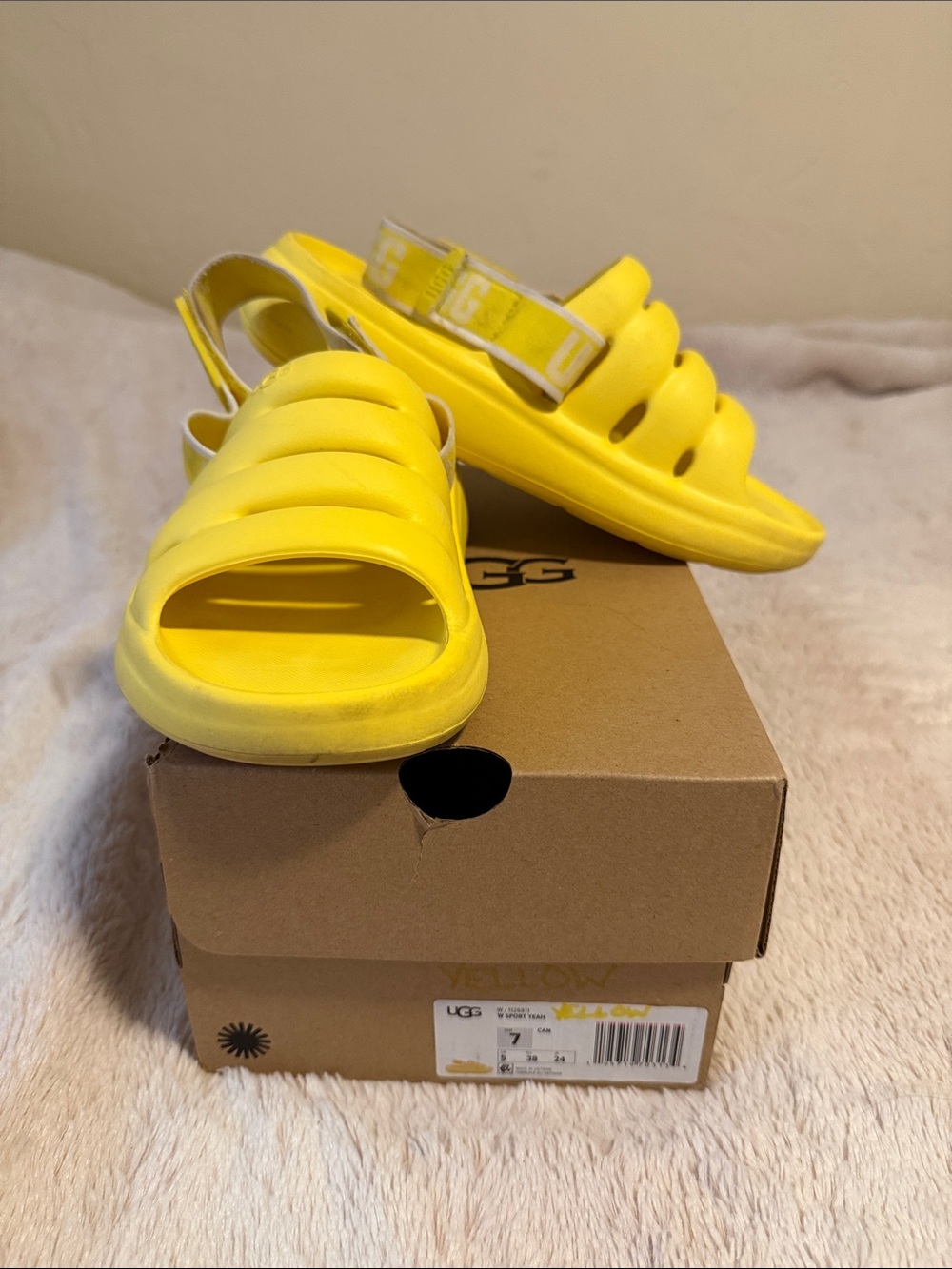 UGG Yellow Women’s Sport Yeah Foam Slide Sandals with Back Strap